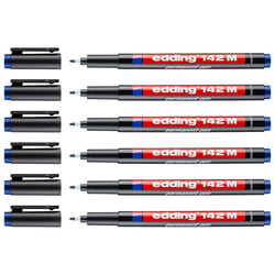 Lot de 6 Feutres permanents pointe moyenne 1 mm - EDDING - Bleu