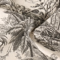 Tissu Coton Lin Jouy Maharani Noir sur fond naturel