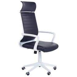 Chaise de Bureau Noir et Blanc en Cuir PU à Roulettes Hauteur Réglable Dossier Inclinable Accoudoirs et Design Moderne