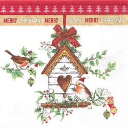 4 serviettes en papier découpage collage 33 cm OISEAU NICHOIR NOEL N 714