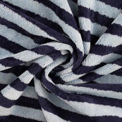 Tissu Micro Eponge Bambou rayures Lyo bleues marine sur fond Bleu clair - Au mètre