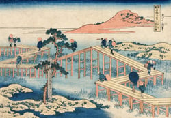 Puzzle 1000 pièces - Hokusai - Image Ancienne du Pont à Huit Parties dans la Proclassiquece de Mikawa - Grafika