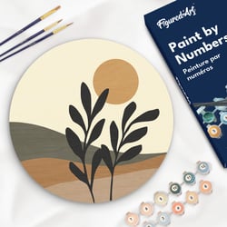 Peinture par Numéro sur disque en bois Figured'Art - Paysage et Plante - Kit de Loisir Créatif DIY Numéro d'Art Complet - 30cm de diamètre