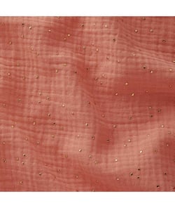 TISSU GLIT DOUBLE GAZE PAILLETE OR de 140 cm de largeur Papaye/or Rose vendu par 50 cm