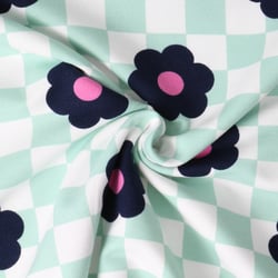 Tissu Sweat léger envers molletonné Jade fleurs Bleu marine sur fond Blanc