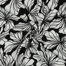 Tissu Viscose imprimé Fleurs Méloria blanches sur fond Noir