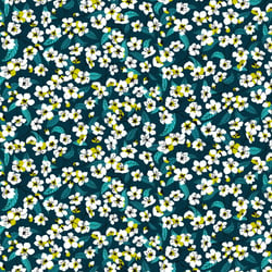 Tissu Coton imprimé Miyu sur fond Bleu pétrole - Au mètre