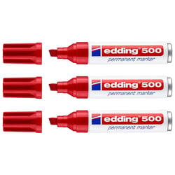 Lot de 3 marqueurs permanents - EDDING - Pointe biseautée 2-7 mm - Corps aluminium - Rouge