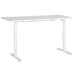 Bureau Électrique Réglable Plateau et Structure Acier Blanc 160 x 72 cm Hauteur Ajustable Assis-Debout Pieds Ronds Design Moderne