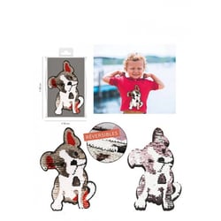 Ecusson thermocollant réversible XL chien bouledogue à sequins or/rouge réversible argent/rose 22cm x 13cm
