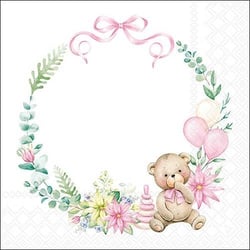 Lot de 4 serviettes en papier découpage collage 33 cm NAISSANCE BEBE ROSE