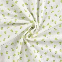 Tissu Jersey Coton ajouré Poires sur fond Blanc