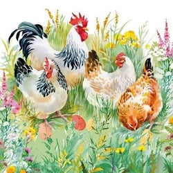 4 serviettes en papier découpage collage 33 cm POULES JARDIN FLEUR OEUF ASS 104