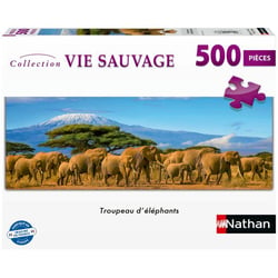 Puzzle panoramique 500 pièces - Troupeau d'éléphants - Nathan