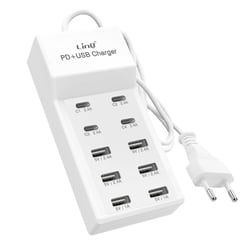 LinQ Station de Charge Multiport 4 USB-C + 6 USB 50W Câble 1m Compact Blanc