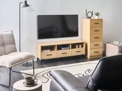 Commode Marron Clair en MDF à 5 Tiroirs Meuble de Rangement Style Scandinave
