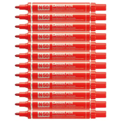 Lot de 12 marqueurs permanents pointe ogive 2 mm - PENTEL - N50 - Rouge