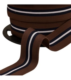 Bobine 20m élastique bicolore avec liseret central 32mm marron café