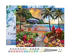 Peinture par Numéro Figured'Art avec Cadre - Sous les cocotiers - Kit de Loisir Créatif DIY Numéro d'Art Complet - 40x50cm toile tendue sur châssis