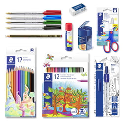 Kit de rentrée des classes - Staedtler - Ciseaux - Crayons - Feutres - Colle - Gomme - Stylos - Compas - Taille-crayon
