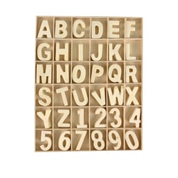 Lettres et chiffres en bois 3 à 3,5 cm coffret 180 pièces