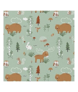 Tissu enfant coton animaux dans la forêt de 150 cm de largeur M Vert vendu par 50 cm