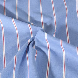 Tissu Denim jeans Coton Rayé blanc et rouge sur fond Bleu