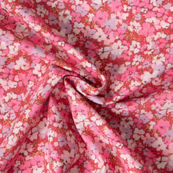 Tissu Popeline de Coton légère imprimé Inès floral décoratif rétro sur fond Framboise