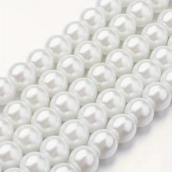 Fil de 65 perles rondes en verre nacré fabrication bijoux 12 mm BLANC