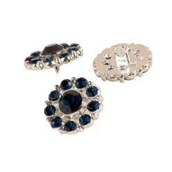 Lot de 3 boutons strass bleu pétrole 18mm