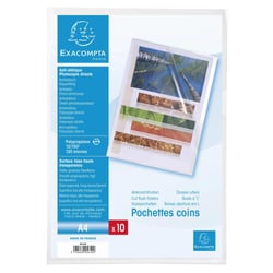 Sachet 10 pochettes coin polypropylène lisse 12/100e - A4 - Cristal - x 10 - Exacompta