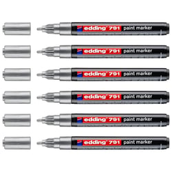 Lot de 6 marqueurs peinture - EDDING - Pointe ronde 1-2 mm - Argent - 791