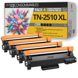 TN2510 XL - Pack 4 toners compatibles Brother HL-L2400DWE MFC-L2800DW - 123CONSOMMABLES