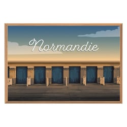 Tableau mural encadré illustration cabines Normandie 65x97 cm