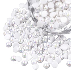 150 PERLES CABOCHON Demi Rond à coller acrylique Blanc NACRE avec Reflets multicolores 5 mm