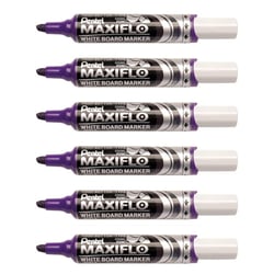 Lot de 6 marqueurs tableau blanc - PENTEL - Pointe biseautée large - Encre liquide violette