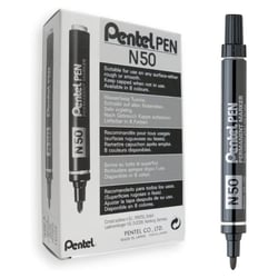 12 marqueurs - Noir - Indélébile - Permanent - Pointe ogive - Pentel - Pen N50