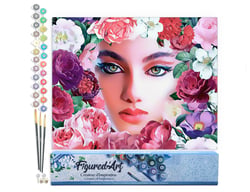 Peinture par Numéro Figured'Art - Visage et Fleurs - Kit de Loisir Créatif DIY Numéro d'Art Complet - 40x50cm sans châssis en bois