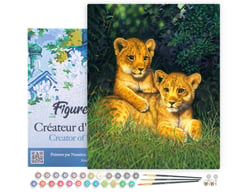 Peinture par Numéro Figured'Art avec Cadre - Lionceaux - Kit de Loisir Créatif DIY Numéro d'Art Complet - 40x50cm toile tendue sur châssis