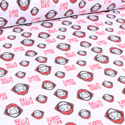 Tissu Coton imprimé  Casa de papel rouge sur fond Blanc