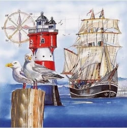 Lot de 4 serviettes en papier découpage collage 33 cm OCEAN VOILIER PHARE MOUETTE