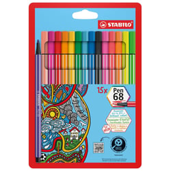 Lot de 10 pochettes de 15 feutres de dessin pointe ogive moyenne 1 mm - STABILO - Multicolore
