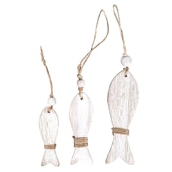Poissons de bois à suspendre, blanc, 8+10+13cm, 3 pces