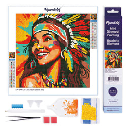 Mini Diamond Painting Broderie Diamant Figured’Art 25x25cm toile entière roulée avec diamants ronds - Femme Native Pop Art