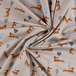 Tissu Jersey Coton imprimé Malo chiens volants sur fond Beige