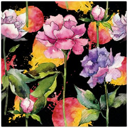 Lot de 4 serviettes en papier découpage collage 33 cm FLEUR FOND NOIR F 308