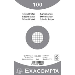 Fiches bristol - 125x200mm - Petits carreaux - Non perforées - Blanc - Lot de 100 - Exacompta