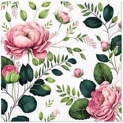 Lot de 4 serviettes en papier découpage collage 33 cm ROSE ET FEUILLAGE F 203