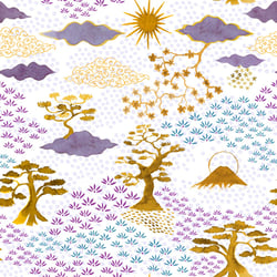 Tissu Coton imprimé Japonais n°1 sur fond Blanc