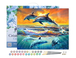 Peinture par Numéro Figured'Art avec Cadre - Aube de Dauphins - Kit de Loisir Créatif DIY Numéro d'Art Complet - 40x50cm toile tendue sur châssis